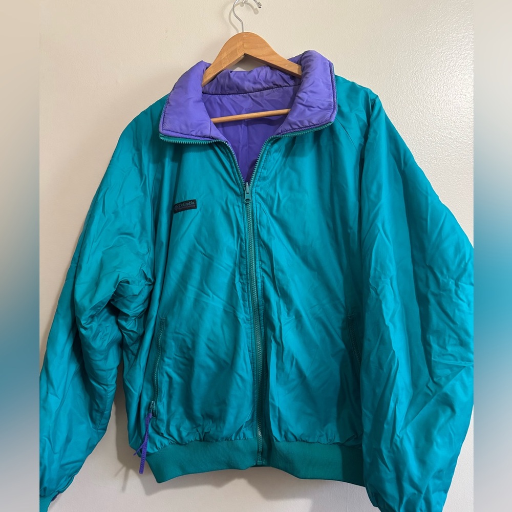 Vintage Columbia Sportswear Jacket Men’s XL Teal Purple Reversible 80s 90s Retro